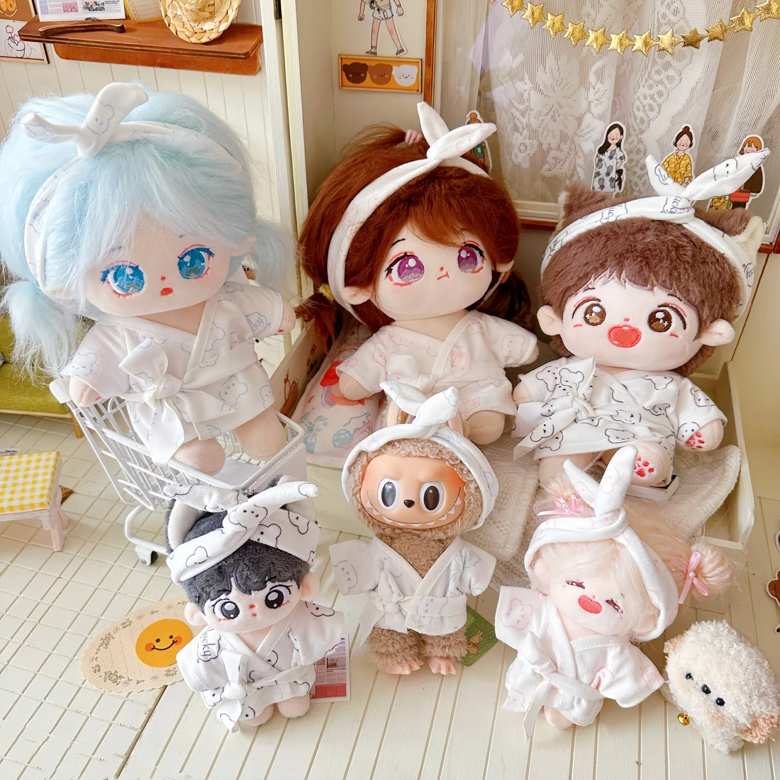 10/20cm Idol Doll Clothes for Cute Little Bear Pajama 3Pcs Set Kawaii Plush Cotton Doll Dress Up Accessories Can Change Clothes