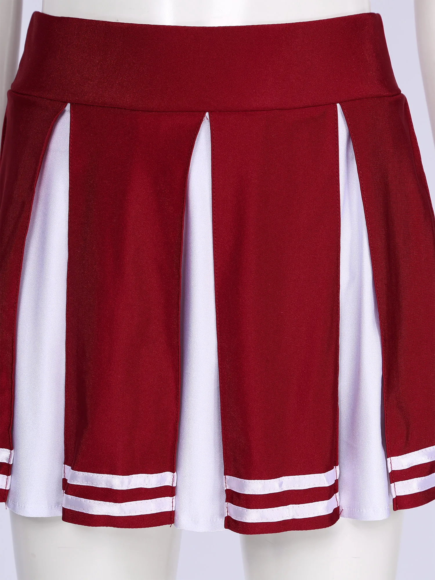 Women Adults Cheerleading Uniform Dance Costume Cheer Cosplay Outfit Stand Collar Sleeveless Crop Top with Mini Pleated Skirt