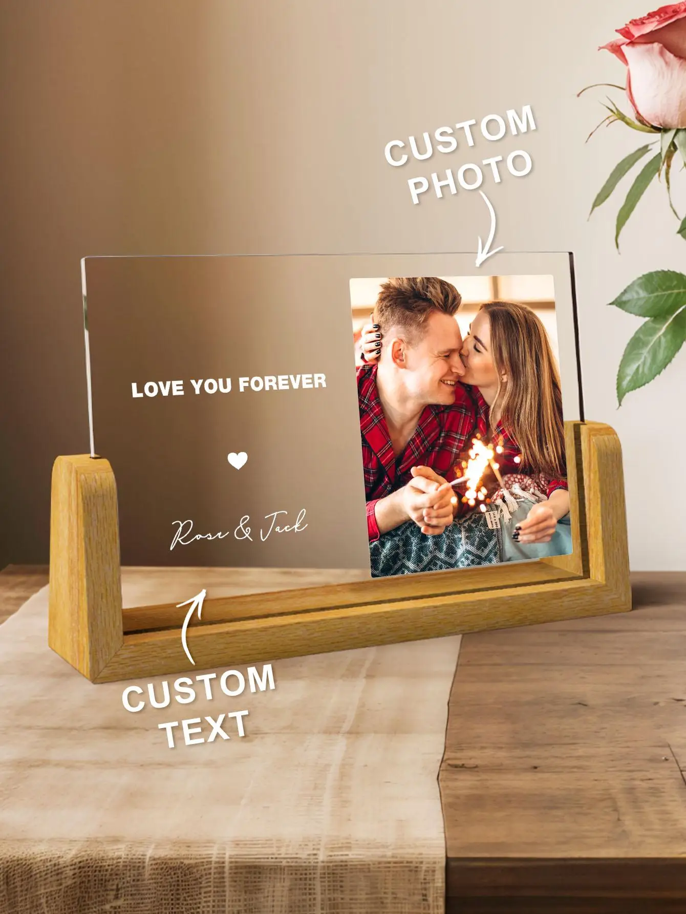 Custom Photo Plaque Personalized Acrylic Picture Frame with Text Custom Gift for Anniversary Wedding Birthday Valentine