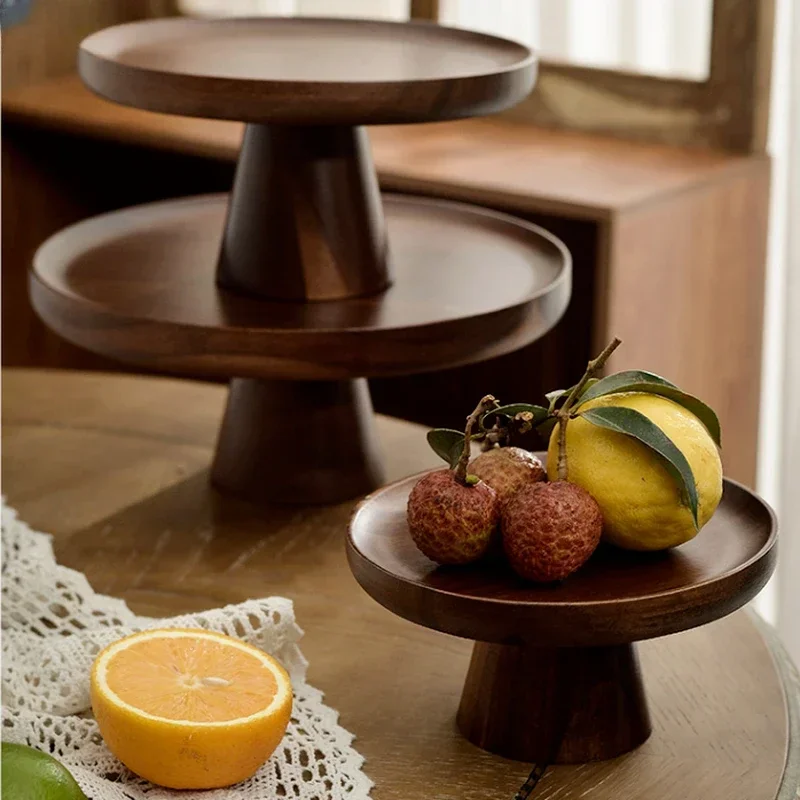 

Ins Walnut Color Solid Wood Cake Tray Style Household Living Room Dish Dessert Table Display Frame Vintage Wood Fruit Tray