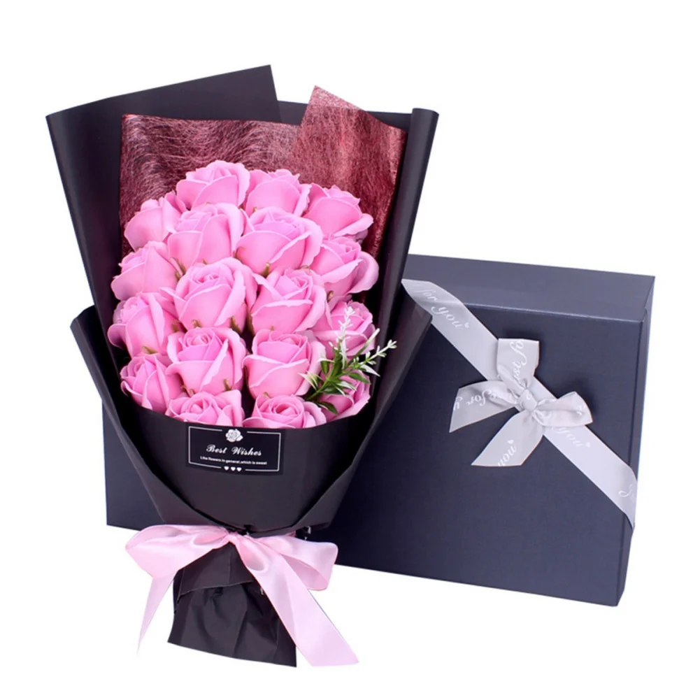 18pcs Artificial Soap Flower Rose Bouquet Gift Box for Girlfriend Mother Christmas Valentine's Day Birthday Wedding Gift