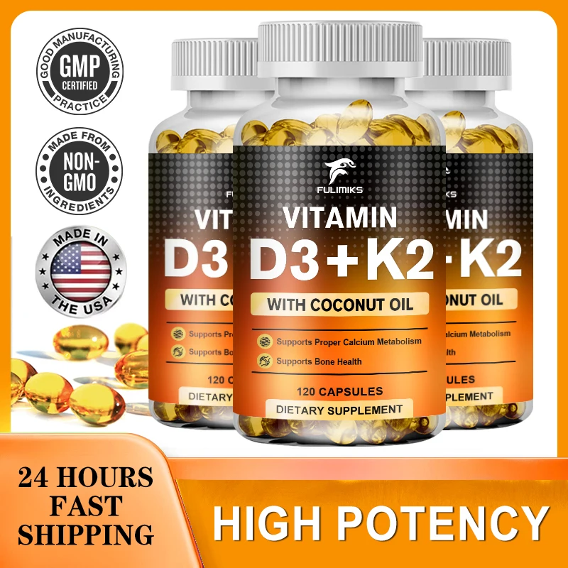 

Веганские капсулы с витамином D3 и витамином K2 2-в-1 для впитывания кальция, регенерации костей, поддержки иммунитета, натуральных ингредиентов