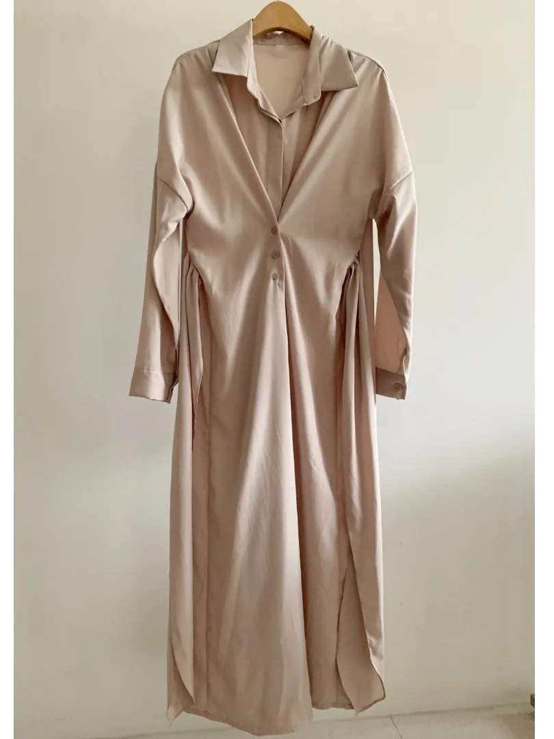 우아한 긴 소매 셔츠 드레스 여성용 크로스 타이 디자인 시크한 가을 드레스 출퇴근 스타일 순수 전자 상거래 판매 중국산