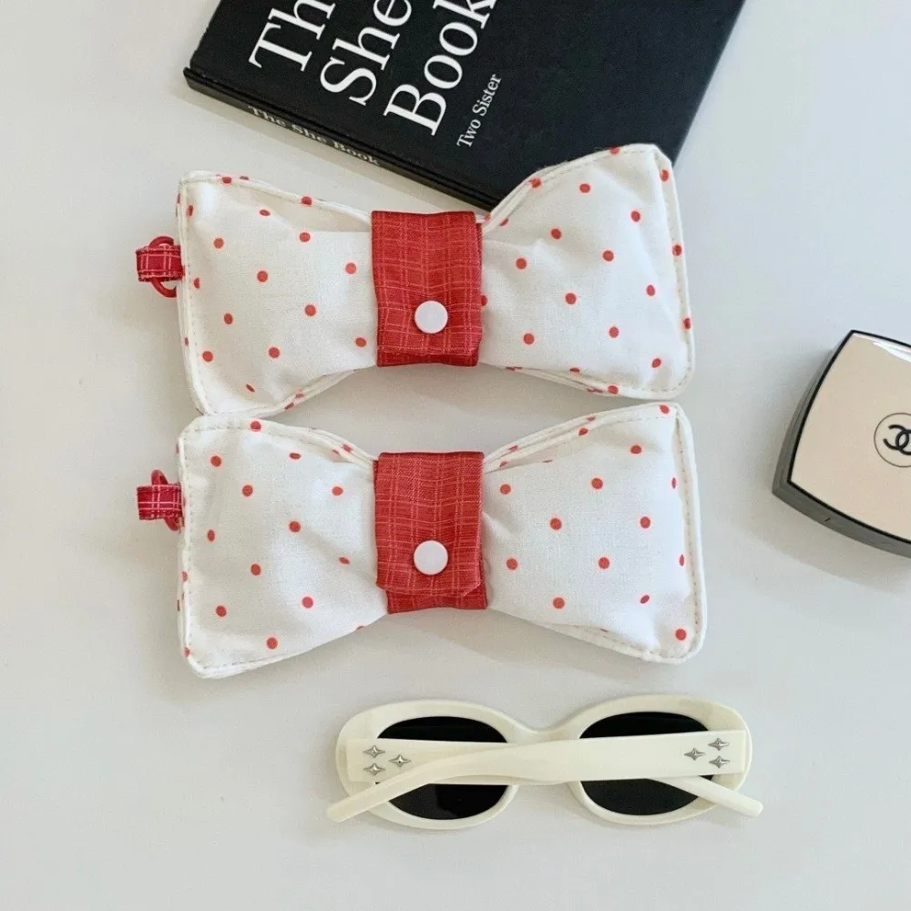Bow Shape Wave Point Eyeglass Case Portable Anti-scratch Sunglasses Storage Bag Snap-button Cotton Padded Sunglasses Pouch