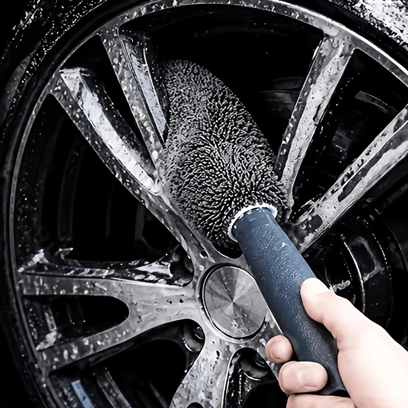1PC Car Rim Tire Cleaning Brush with Storage Hook, Flexible Microfiber No‑Scratch Deep Detailing Tool for Car SUV Motorcycle