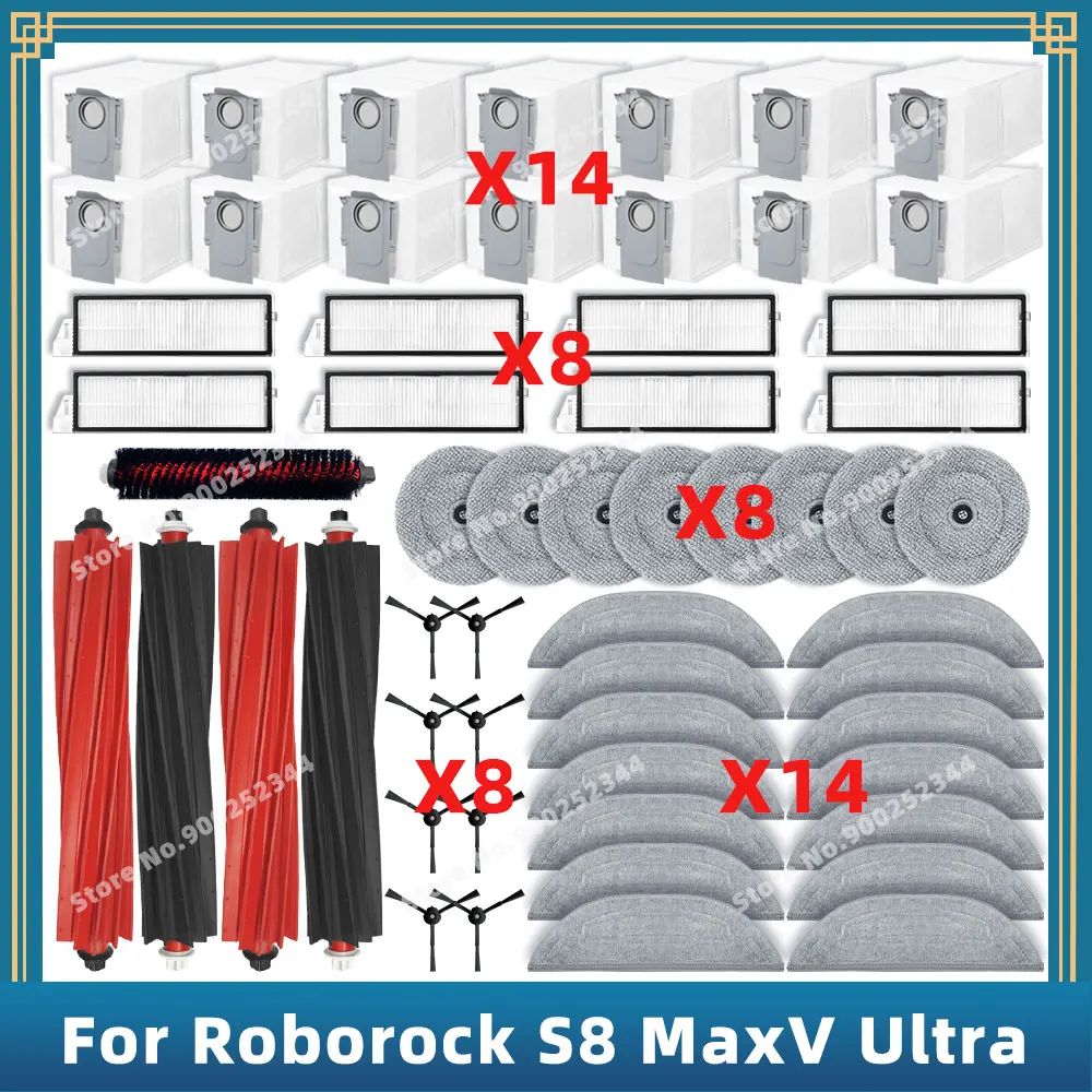 호환 Roborock S8 MaxV Ultra, S8 Max Ultra 교체 부품 액세서리 메인 사이드 브러시 헤파 필터 걸레 천 더스트 백에