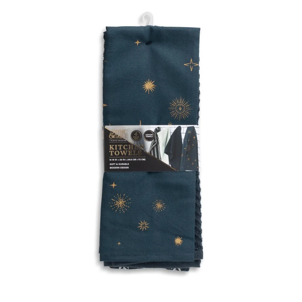 

Kitchen Towels, Navy Celestial, 4 Pack Set