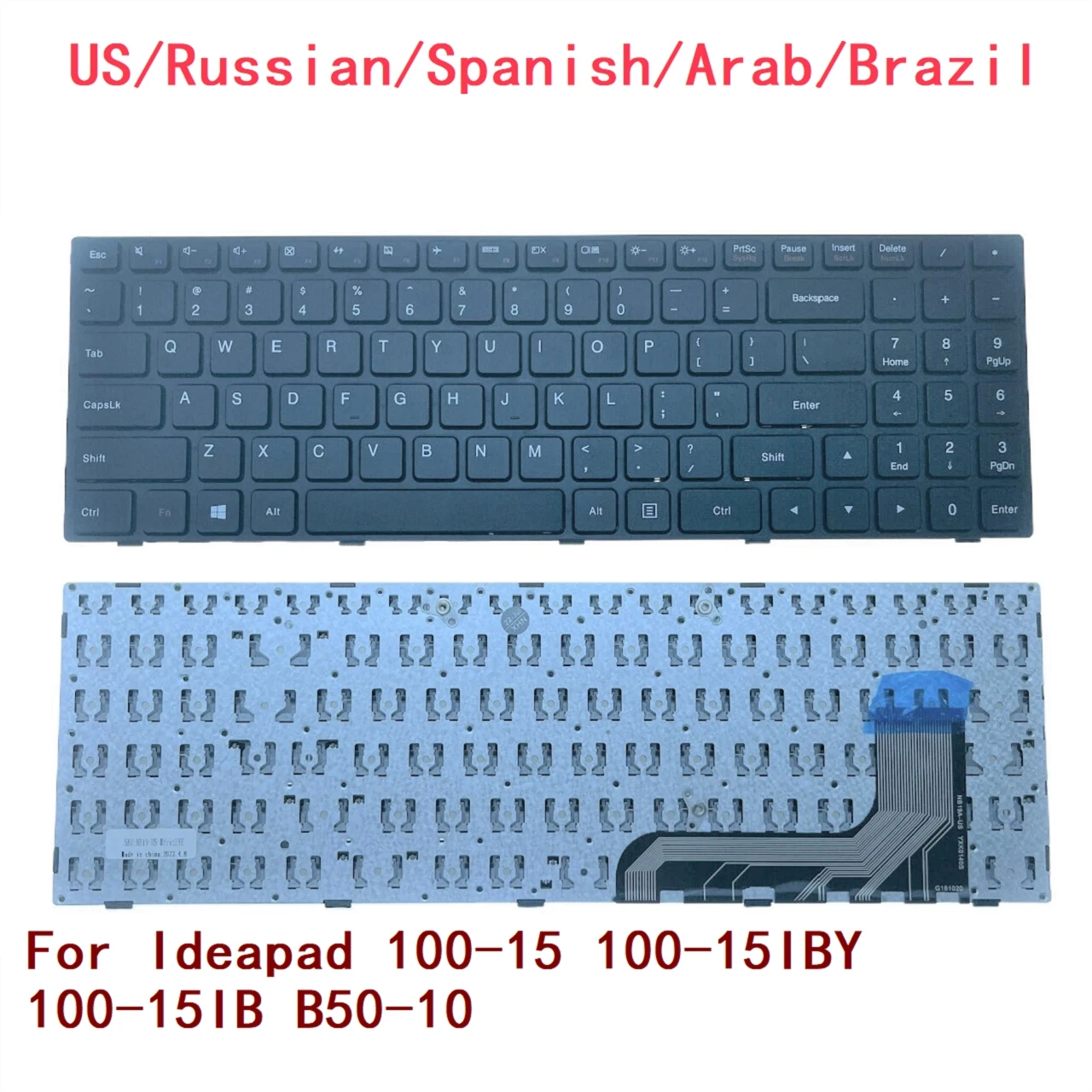Teclado portátil para Lenovo Ideapad, EUA, russo, espanhol, árabe, Brasil, 100-15, 100-15IBY, 100-15IB, B50-10, Substituição do PC Notebook, Novo