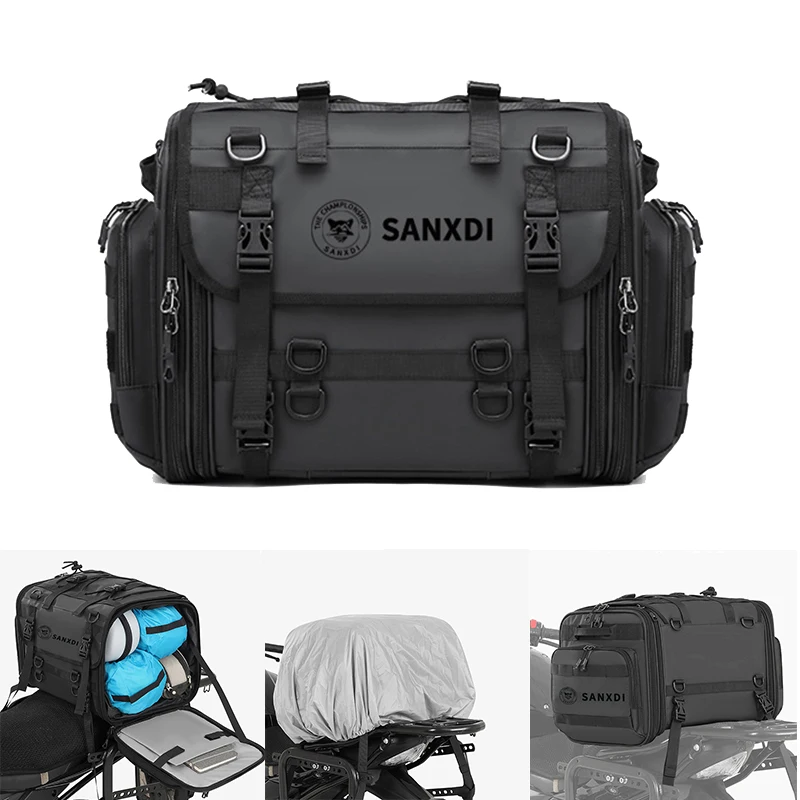 Motorcycle Tail Bag Waterproof Saddlebag 40L to 60L Expandable Large Capacity Luggage for Motorbike Touring Durable Powersports