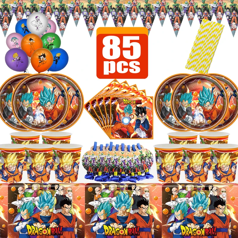 85pcs Dragon Ball Birthday Party Supplies Tableware Latex Balloons Noise Makers Plate Napkin Streamer Baby Shower Supplies Gifts