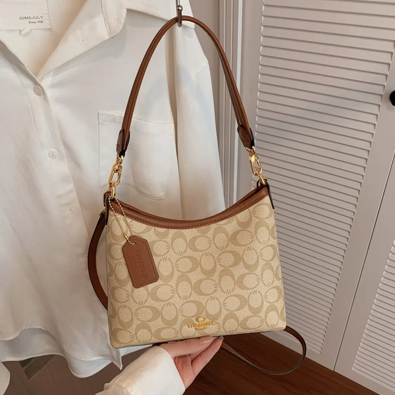 Vintage Geometric Print Hobo Bag For Women Retro Pattern Shoulder Bag Removable Strap Large Capacity Underarm Crossbody Handbag