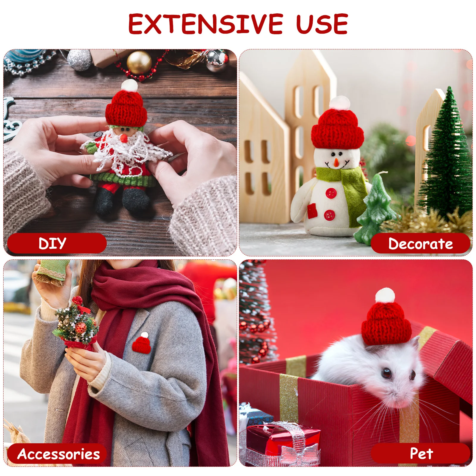 10 Pcs Knitted Caps Bottle for Crafts Santa Hat Hamster Hats Christmas Decoration Tree Topper