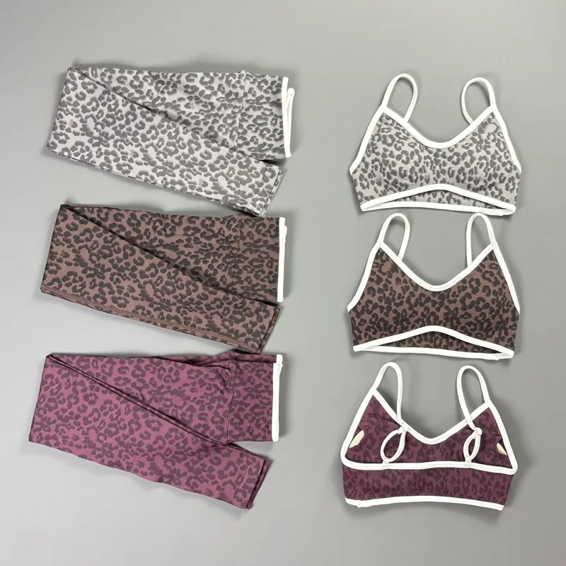 2Pcs HISTELLO Gym Leggings Set Women Leopard Print Sports Bra High Waist Squat Proof Tights Seamless Fitness Workout Yoga Suit