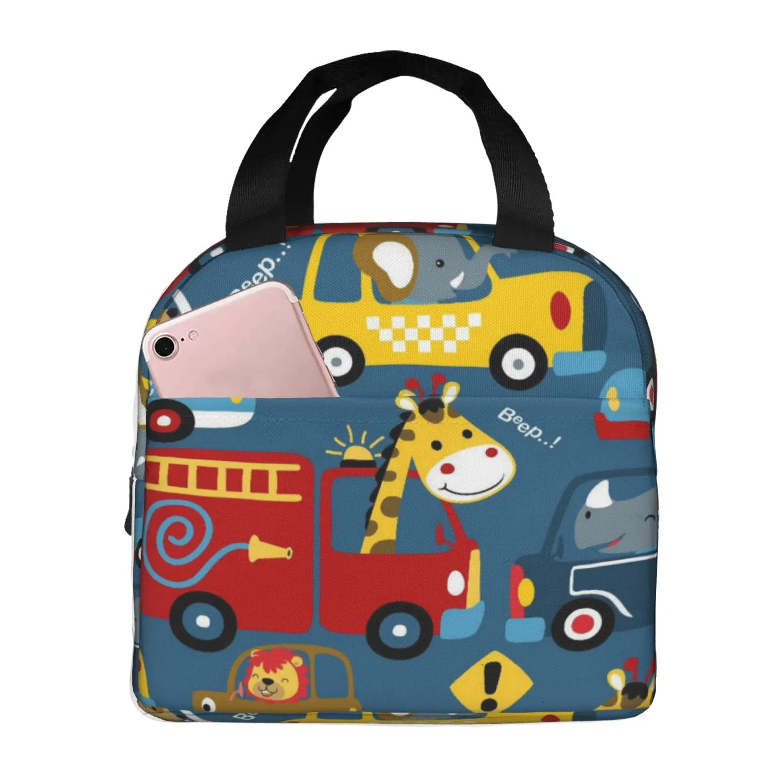 Cartoon Animal Car Pattern Lunch Bags Insulated Bento Box Lunch Tote Leakproof Picnic Bags Thermal Bag for Woman Girl School