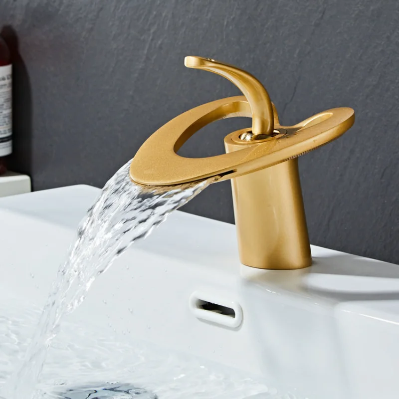 Original Bathroom Black Waterfall Faucets Brushed Nickel Sink Mixer Tap Gold Hot and Cold Faucet Chrome Hollow Vanity Tap