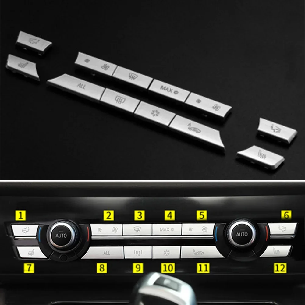 

12pcs Car Center Air AC Control Button Cover Trim For BMW 5 6 7 F10 F07 F01 F06 F12 520i/523i/528i/528i XDrive/530i/535i/535i