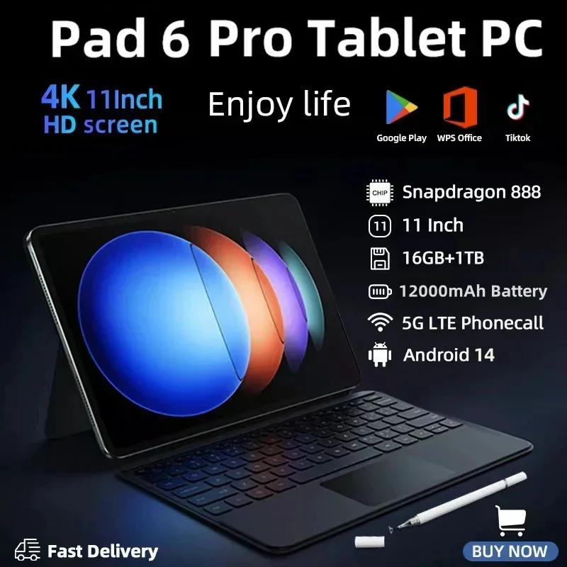 

2024 Original Global Version Pad 6 Pro Tablet PC Android 14 Snapdragon 888 10000mAh 11inch 16GB 1TB 5G HD 4K Screen WIFI Mi Tab