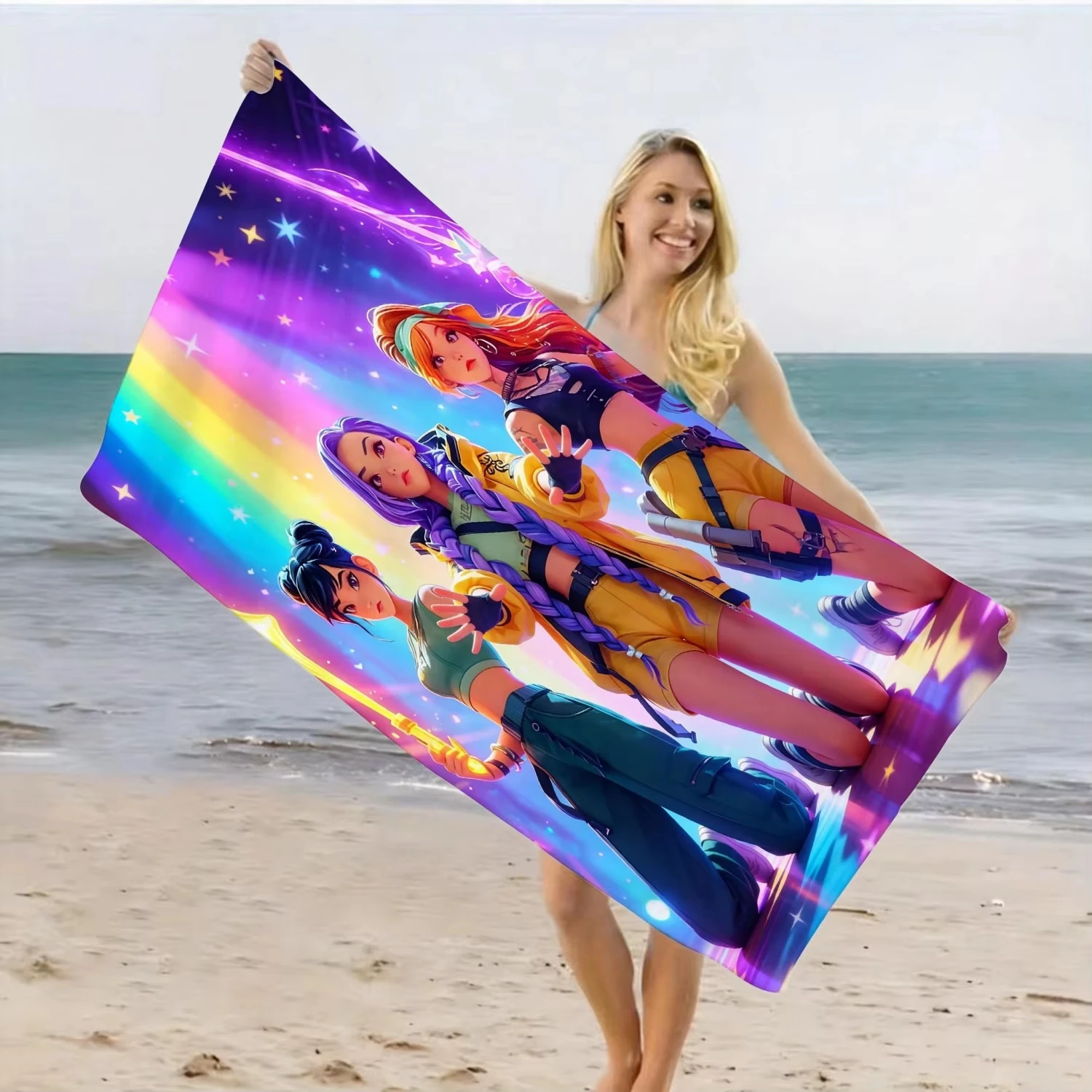 

KPOP Rainbow Groove Printed Beach Towel, Quick-Dry Soft Microfiber Swim Towel for Beach, Pool, Bath, Yoga