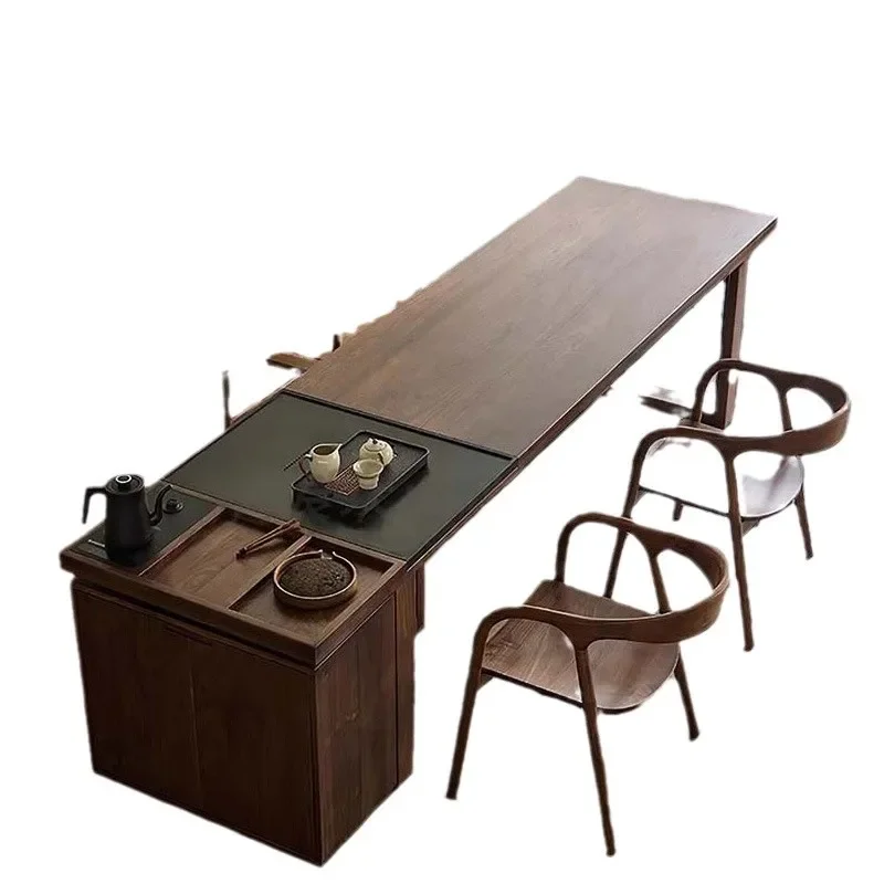 

North American black mahogany tea table large board, simple modern tea table log, living room home office