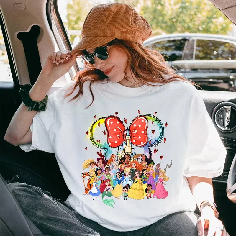 

Disney Princess Collection Printed Adult T-Shirt Women's Summer Fashion Cotton Short Sleeve Personalized Top Casual Clothing