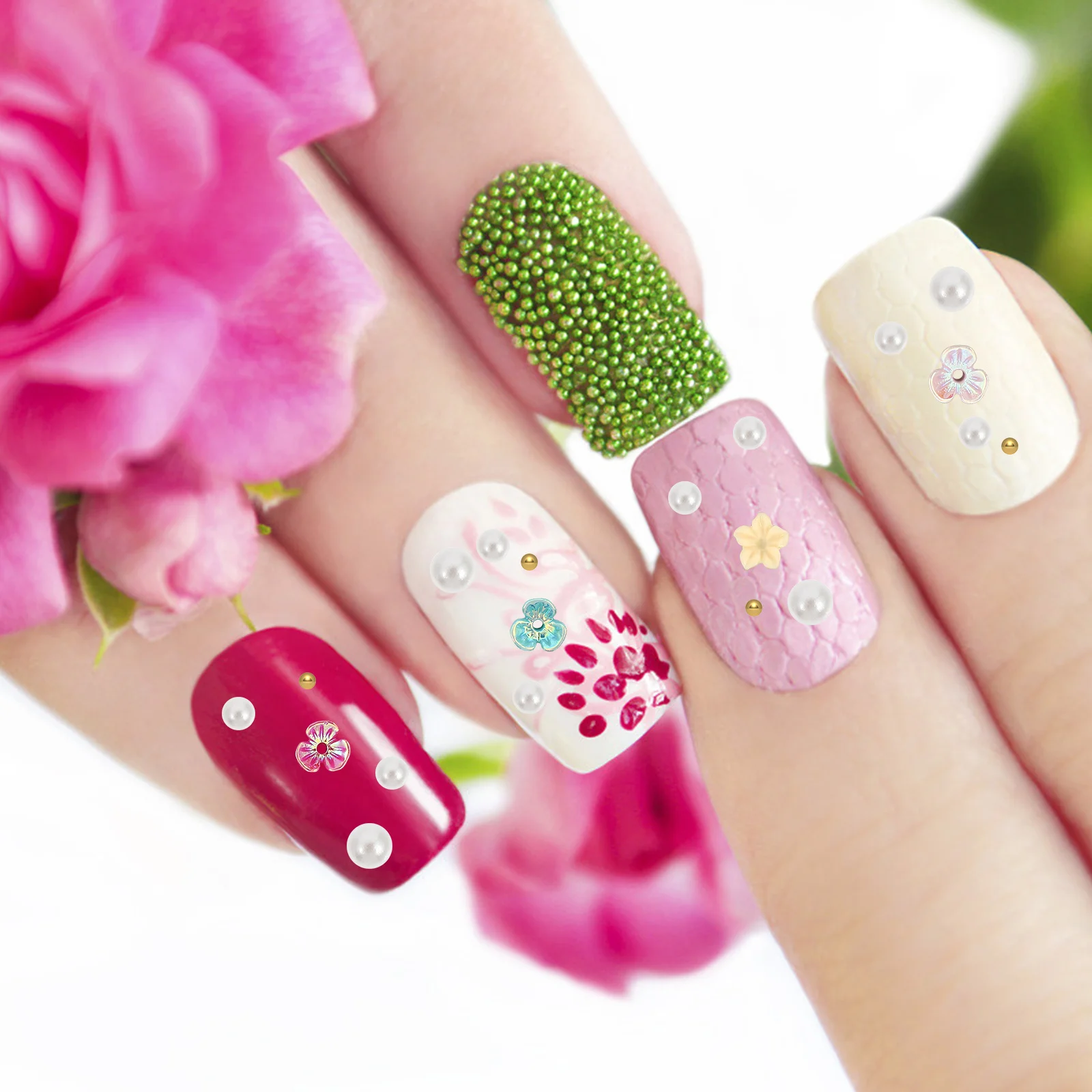 

6 Boxes Nail Art Decors Manicure Steel Ball Pearl Flowers DIY Accessories for Nail Salon Supplies Exquisite Manicure Ornaments