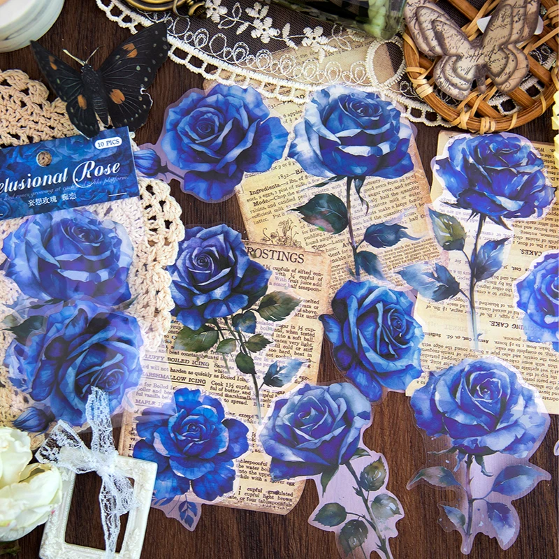 Yoofun 10pcs/lot Aesthetic Scrapbooking Stickers Delusional Rose Journaling Planner Decorative Craft Stationery Sticker