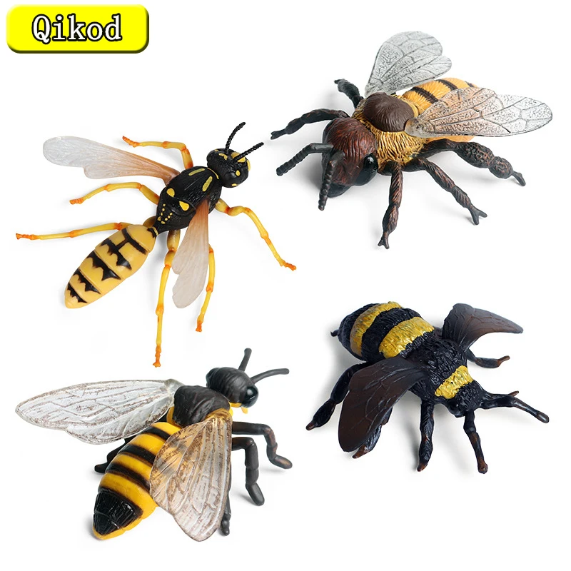 Modelo de figura de ação em pvc para crianças, modelo animal de simulação de inseto, figura de ação em miniatura sólida de abelha, wasp, brinquedos educativos para meninos, presentes para coletar