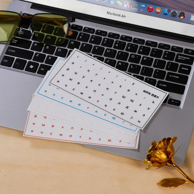 

【Kazakhstan】отшелушивающие наклейки на клавиатуру с буквами для настольных и портативных компьютеров, одинарная наклейка, универсальная прозрачная наклейка с боковой гравировкой