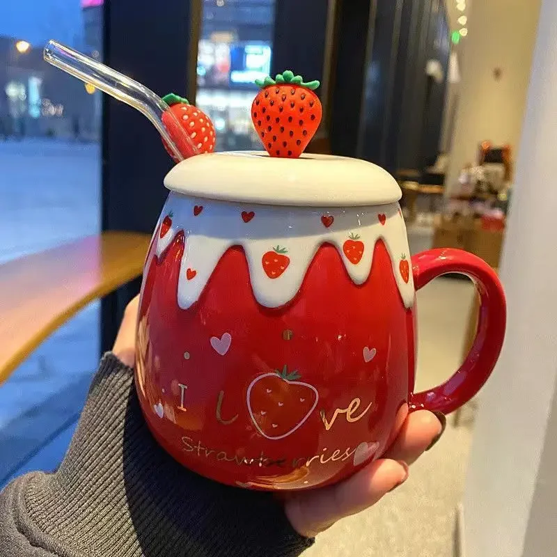 Mug Lovely Strawberry Ceramics Glass Large Capacity Milk Breakfast Cup Dining High Quality Creative Sweet New Product