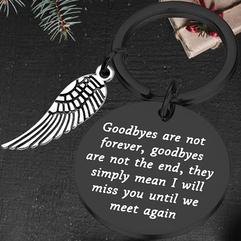 Cute Mom Dad Memorial Gift Keychain Pendant In Memory Of Loved One Angel Wing Key Chains Goodbyes are Not Forever