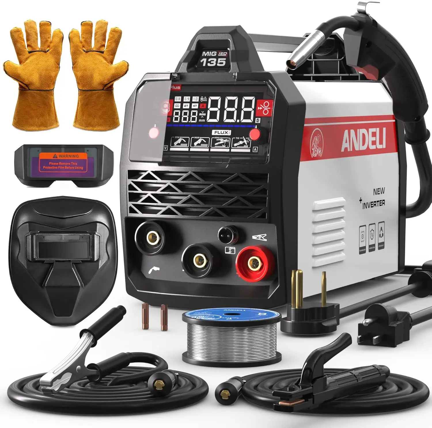 

110V 220V MIG Welder 3 In 1 Flux Core Lift Tig Stick Gasless Welding Machine Synergy 2T 4T Full Kit Bonus Helmet Gloves