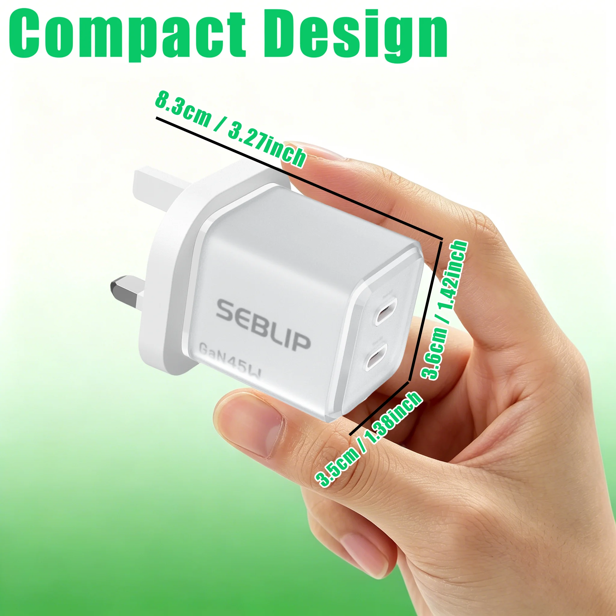 45W GaN Fast Charger Dual USB-C Port, Compact Design for iPhone 17, For Samsung Galaxy, UK Plug, Black White Blue