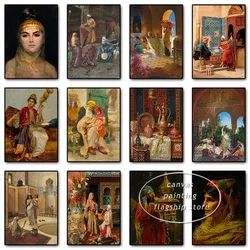 Middle Eastern Arabic Women Vintage Poster and Print Figure Canvas Painting Moroccan Retro Wall Art Picture for Room Home Decor