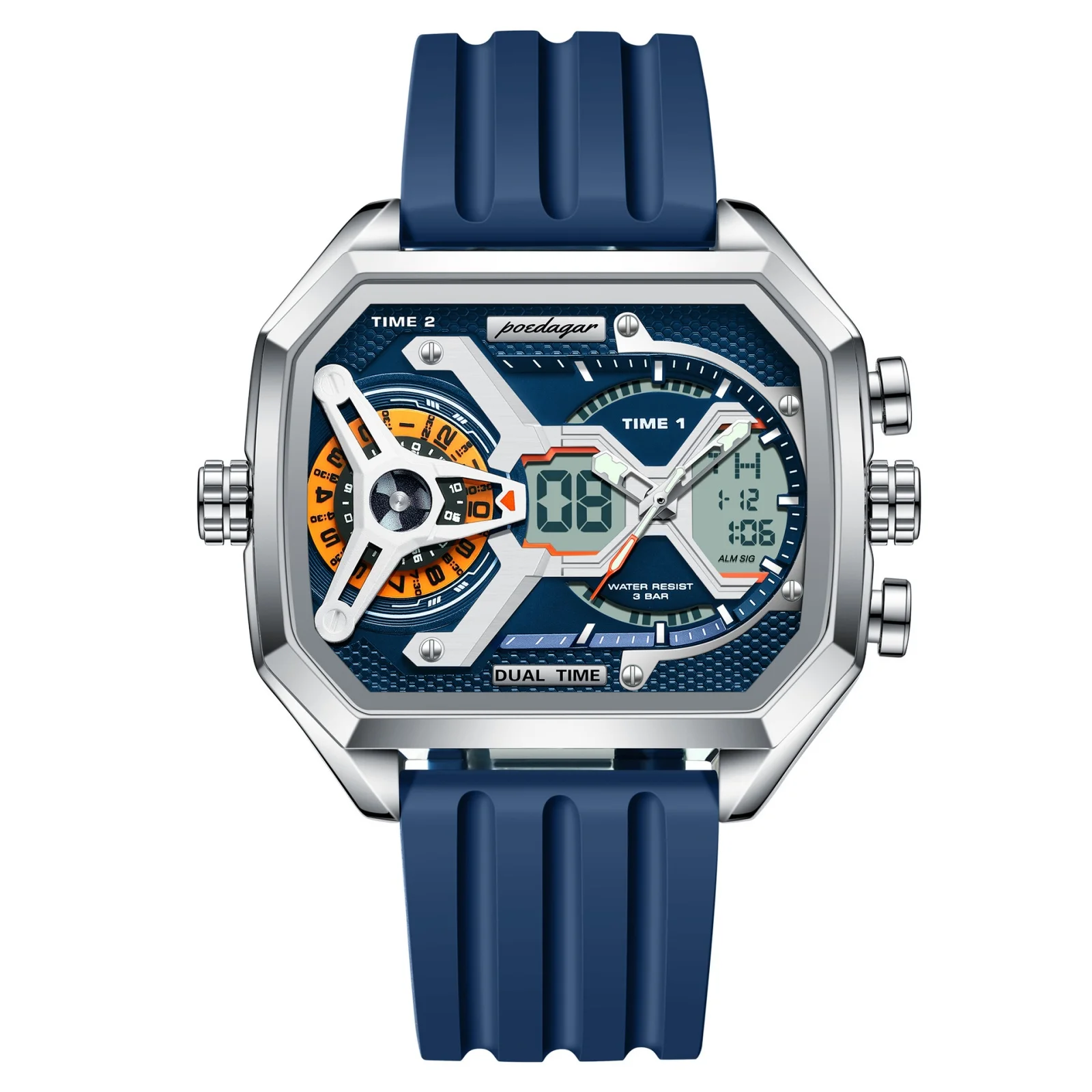 

POEDAGAR Топ Роскошные Мужские Часы Светодиодный Календарь Неделя Светящиеся Мужские Наручные Часы Электронные Прямоугольные Силиконовые Ремешки Кварцевые Мужские Часы