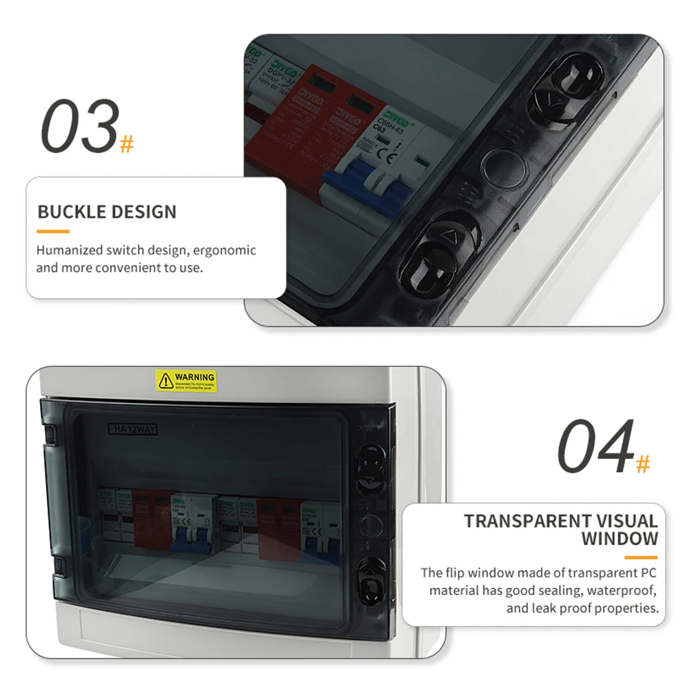 กล่องรวมสายไฟฟ้ากระแสตรงสำหรับแผงโซลาร์เซลล์ 500V 1 ช่องเข้า 1 ช่องออก พร้อมระบบป้องกันไฟกระชากและฟิวส์ DC พร้อมเบรกเกอร์ MCB สำหรับโซลาร์เซลล์ ระดับการป้องกันน้ำ IP65