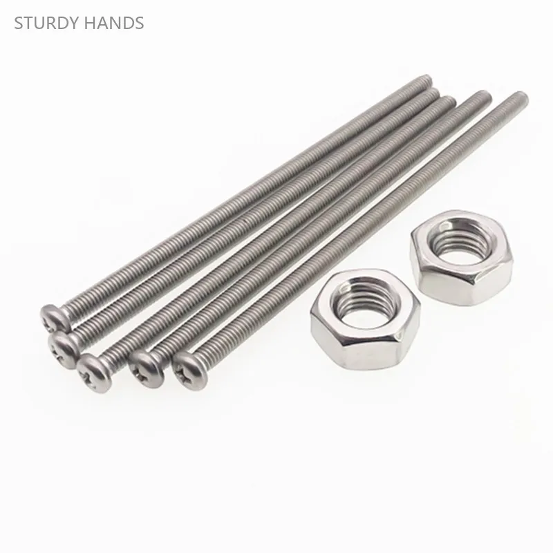 4/5pcs 304 Stainless Steel Cross Round Head Bolt Lengthening Screw Rod Nut Set Woodworker Hardware Fastener M3M4M5M6