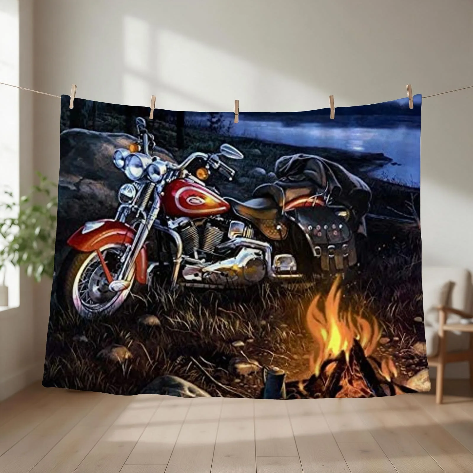 Bike Campfire Throw Blanket couch cozy soft plush fuzzy picnic outdoor blanket