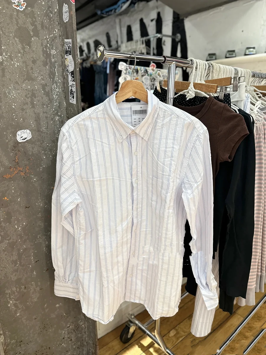 Casual Striped Buttons Long Sleeve Tees Blouse Women Summer Turn down Collar T-shirts Girls Sweet Preppy Style Y2K Tshirt Tops