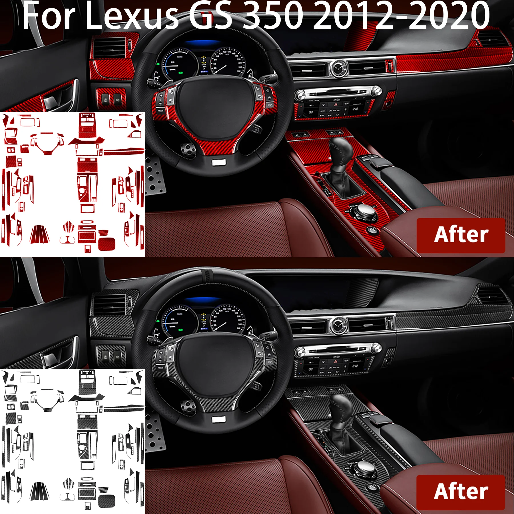 

For Lexus GS 350 2012-2020 Car Reading Lights Headlight Switches Air Vents Storage Box Gear Shift Carbon Fiber Interior Stickers
