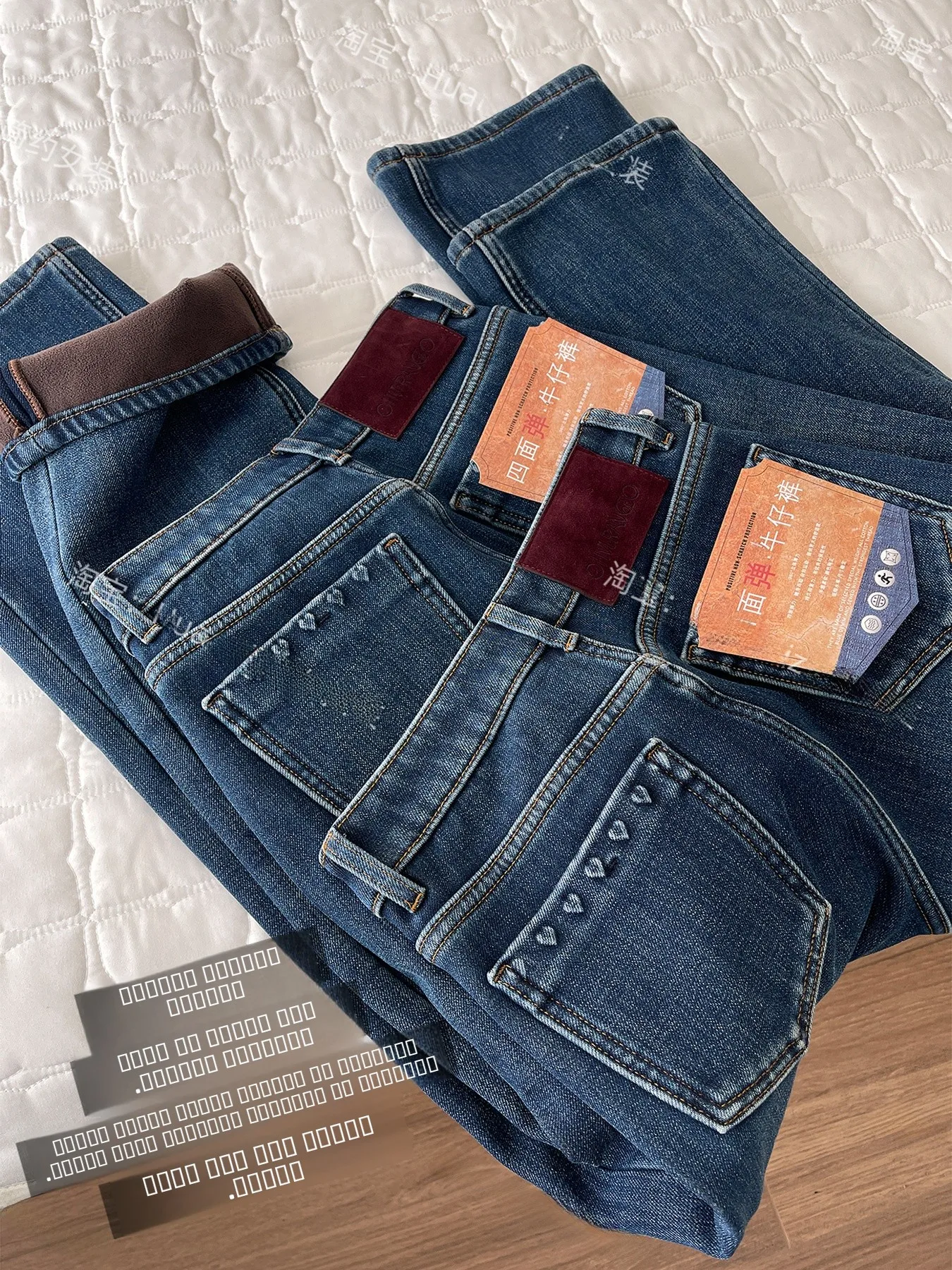 

Женские зимние бархатные джинсы Slim Fit с широкими штанинами, высокой талией, прямым кроем, вышивкой и повседневным дизайном, эластичные в четырех направлениях