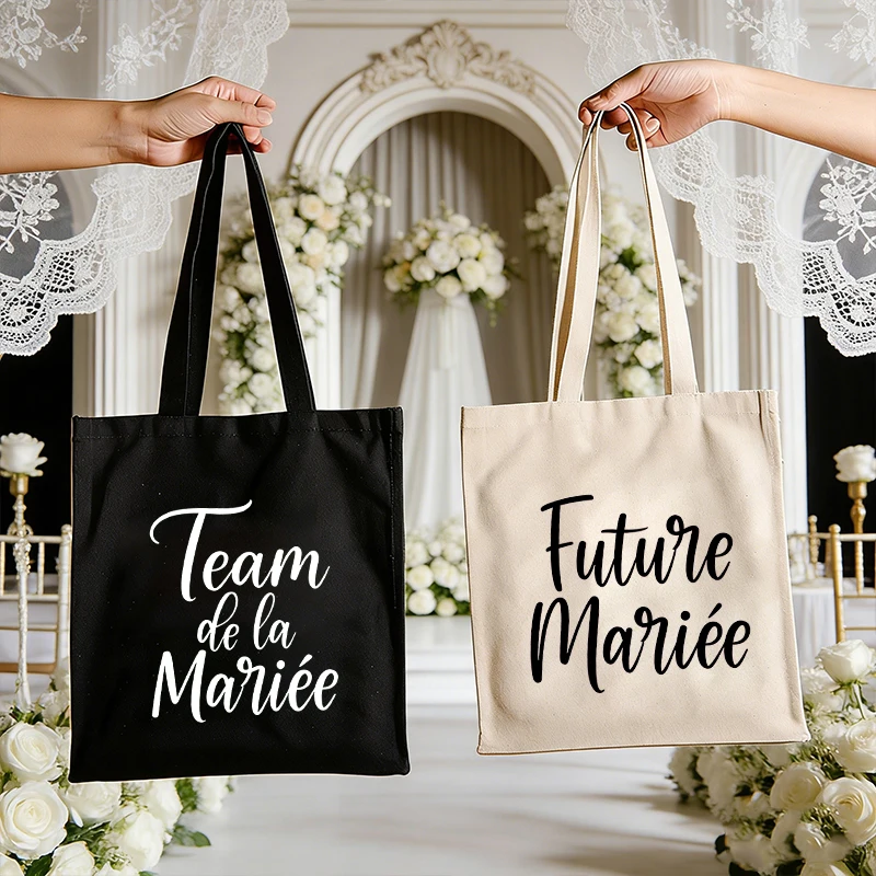 Team De La Mariée Future EVJF French Bachelorette Party Canvas Tote Bags Bridal Shower Wedding Gift Bags for Bridesmaids