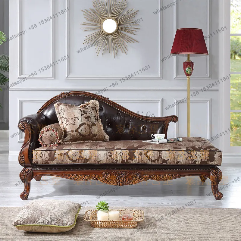 American concubine chair beauty couch solid wood cowhide European fabric sofa single and double recliner customization