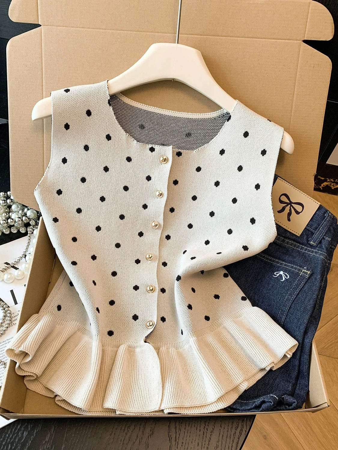 

Новый женский вязаный кардиган в корейском стиле в горошек на одной пуговице, свободного кроя, с эффектом омоложения, для многослойных образов, верхняя одежда, жилет-топ