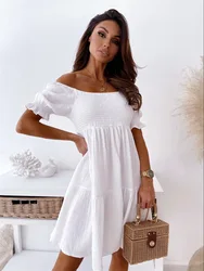 Sexy Off Shoulder White Mini Dress Women 2025 Summer Casual Green Short Sleeve High Waist Club Dresses For Women Robe Femme