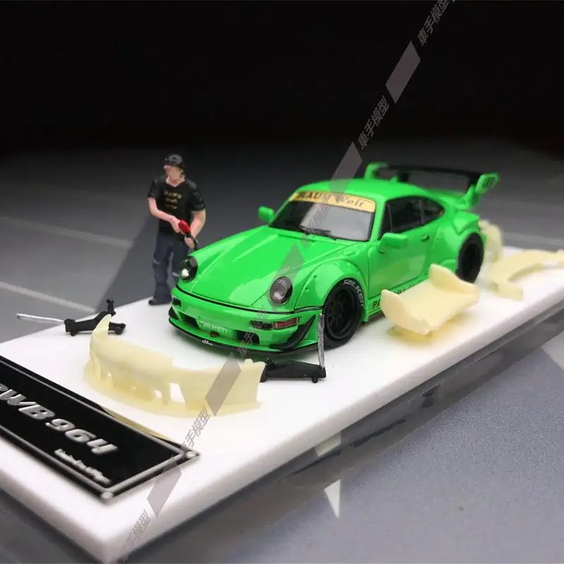 Star Model 1:64 RWB 964 GT Neon Green wide body Collection die cast alloy car model decoration gift