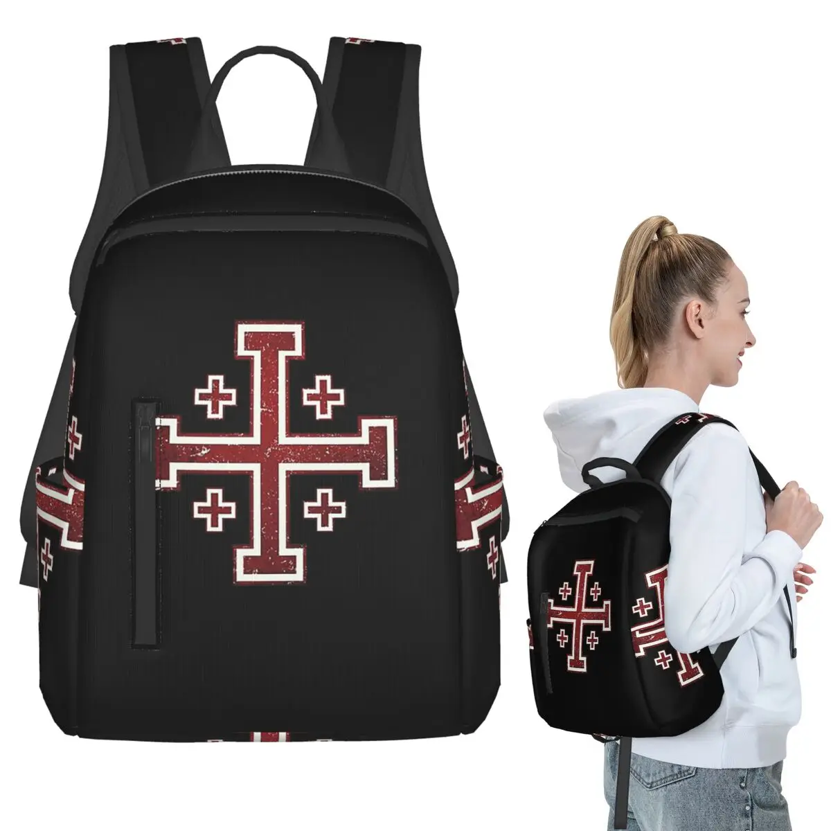 Jerusalem Cross Medieval Knights Cross Crusader Backpack Boys Girls BookBag School Bag Computer Shoulder Bags for Men Women