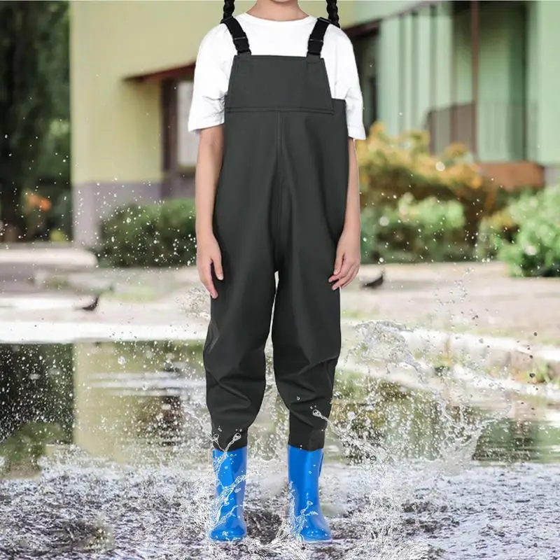 

Kids Waders With Boots One-Piece Youth Fishing Waders Waterproof With Boots Hunting Waders Raincoats Watersuits Rain Trousers