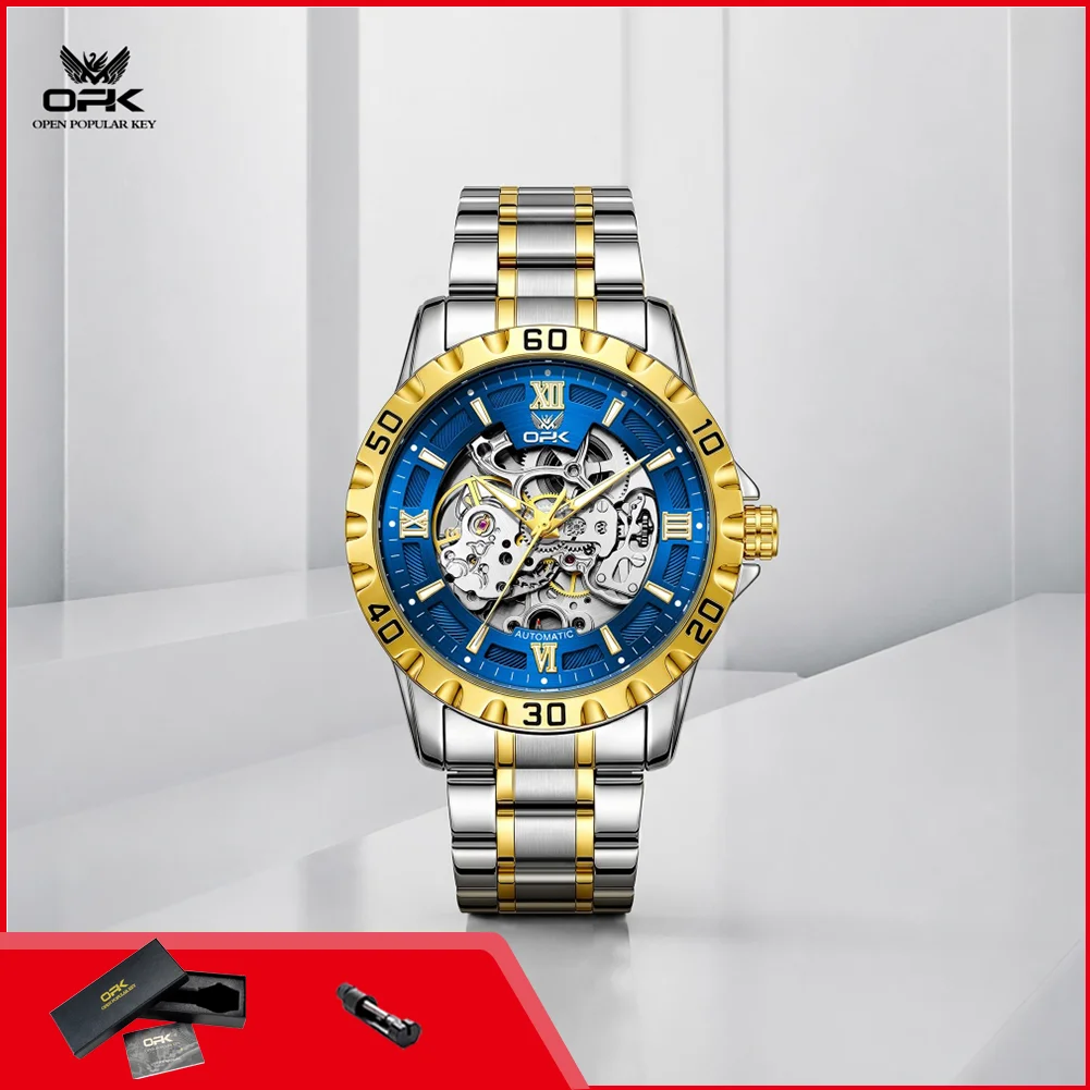OPK 8199 Fully Hollowed Mechanical Watch for Man Luminous Waterproof Stainless Steel Automatic Men's Wristwatch Original