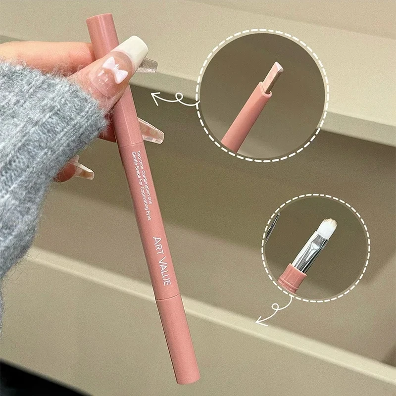 Lápiz de cejas 2 en 1 de doble cabezal, resaltador de Color rosa y marrón, barra de maquillaje para línea de pestañas inferiores naturales, resistente al agua y de larga duración