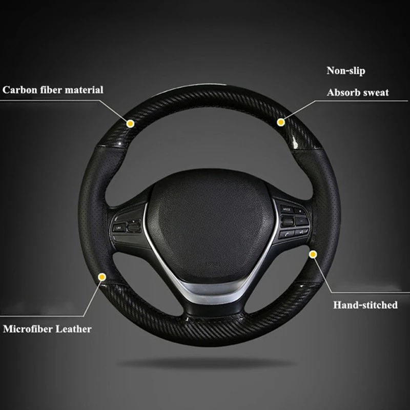 DIY Steering Wheel Cover Soft Carbon + Fiber Leather Braid On The Steering-wheel Of Car With Needle and Thread